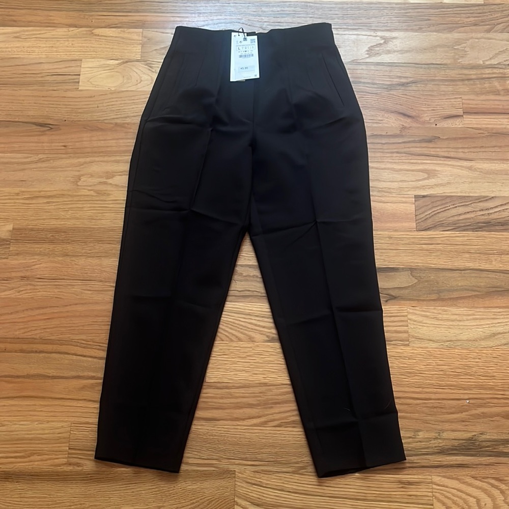 NWT Black Zara High Waisted Cropped Trousers Large